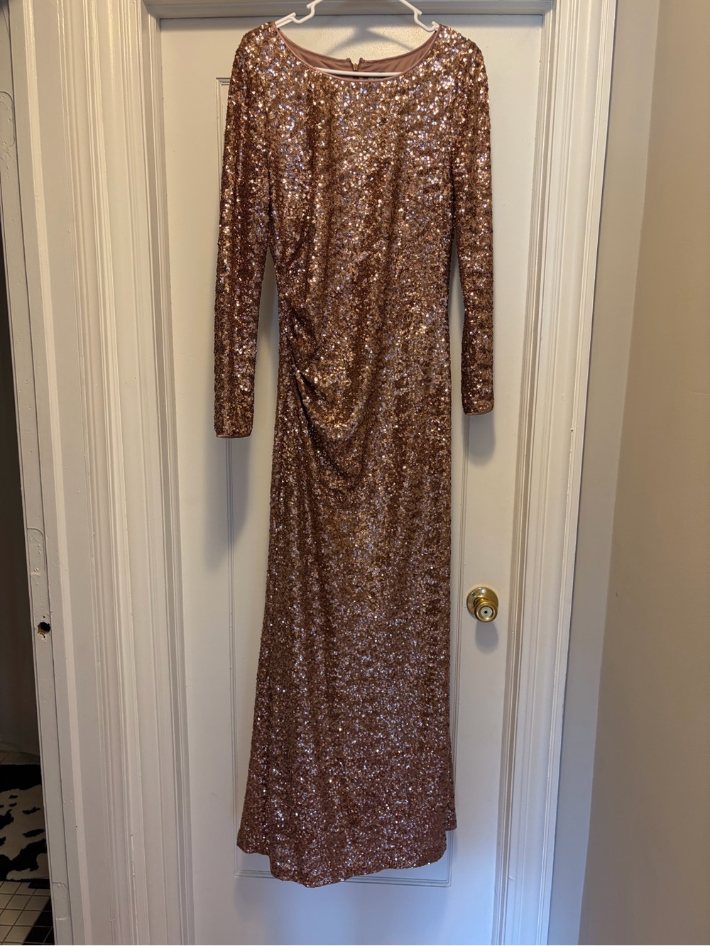 Vince Camuto Rose Gold Sequin Long Sleeve Gown